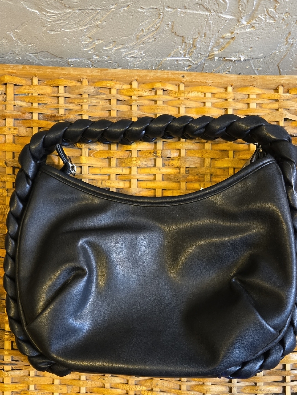 NWT Black Braided-Handle Hobo Shoulder Bag